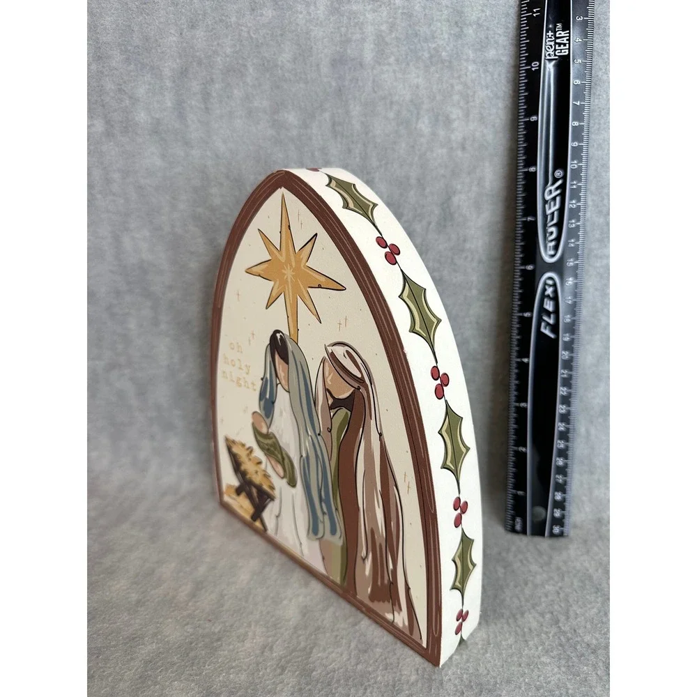 Neutral Nativity Wood Block Glory Haus Kalyn Dunks Oh Holy Night Christmas Decor